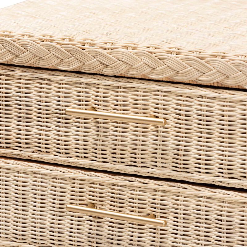 bali & pari Lanica Japandi Sun Bleached Rattan 3 Drawer Nightstand