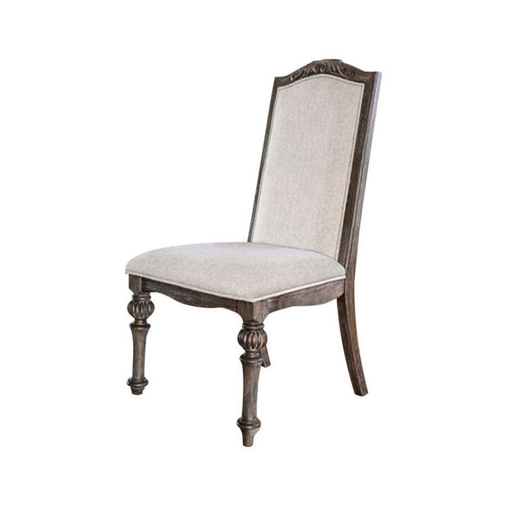 Fabric seat and Back upholstered Side chair, Rustic Brown, Pack of 2-Benzara
