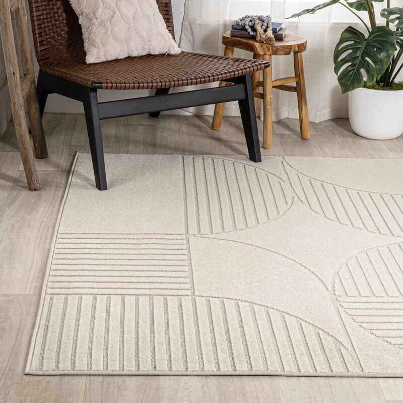 Nordby High-Low Geometric Arch Scandi Striped Indoor/Outdoor Area Rug