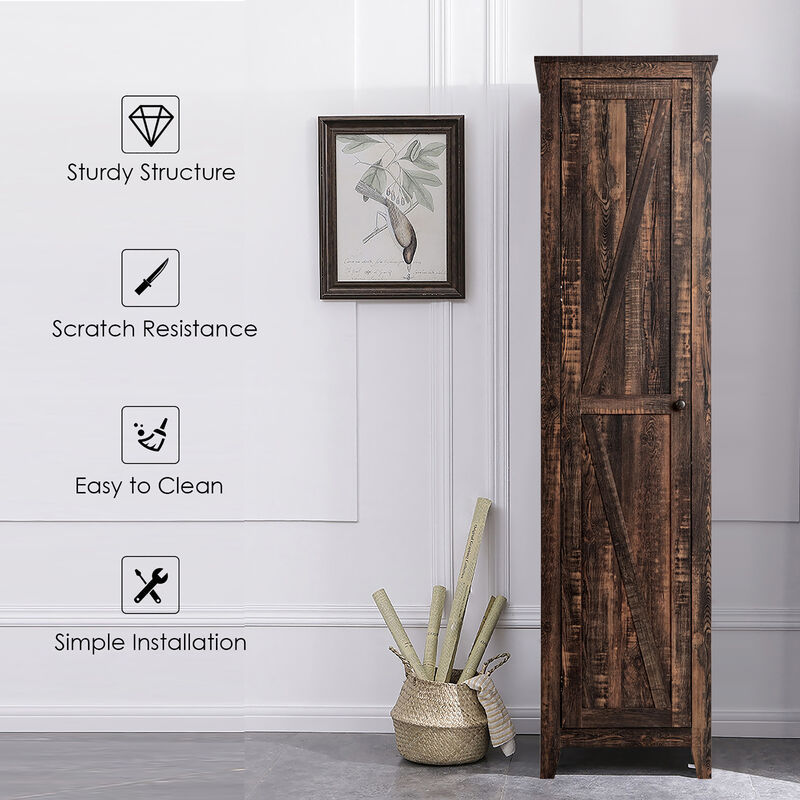 Costway Linen Tower Bathroom Storage Cabinet Tall Slim Side Organizer w/ Shelf Black