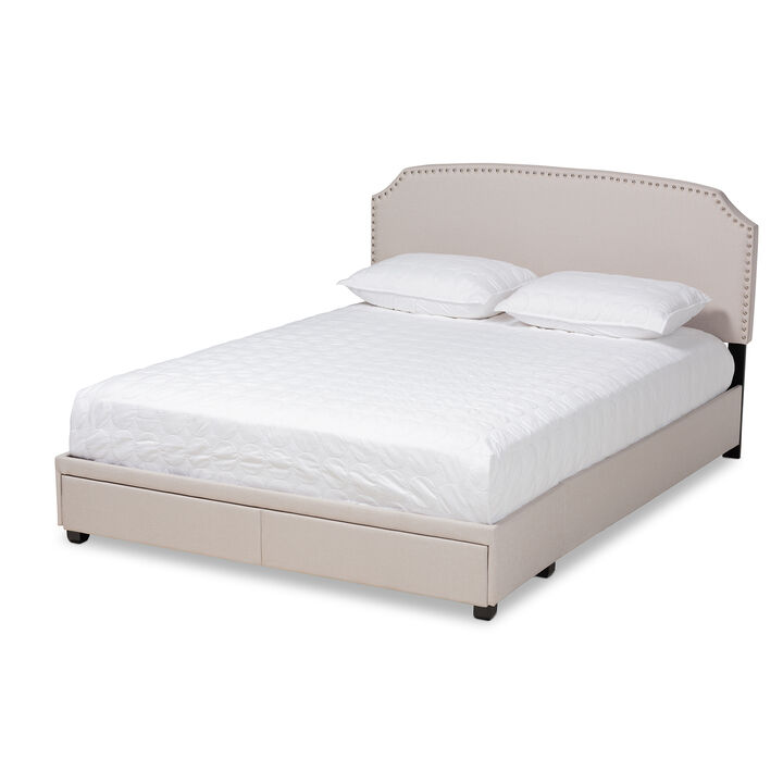 Baxton Studio Larese Beige Fabric Upholstered 2 Drawer Queen Size Platform Storage Bed