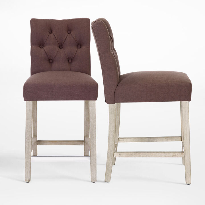 WestinTrends 24" Linen Fabric Tufted Upholstered Counter Stool (Set of 2), Antique Grey