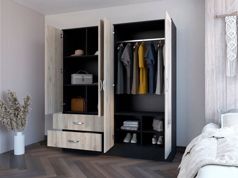 Armoire Ron, Bedroom, Black / Light Gray
