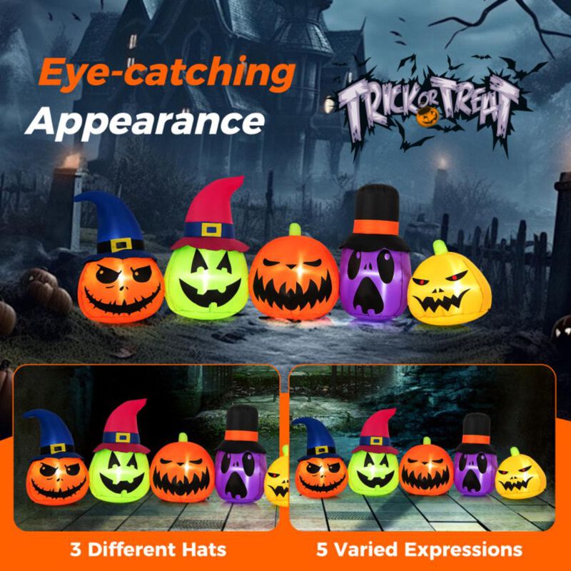 Hivvago 9 Feet Inflatable Pumpkin Patch Family with Built-in LED Lights and Witch Hats