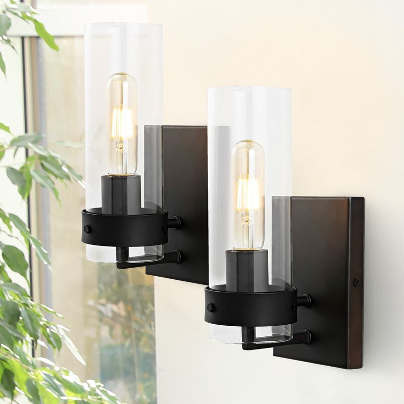 Harper Coastal Minimalist Iron/Glass LED Sconce (Set of 2)
