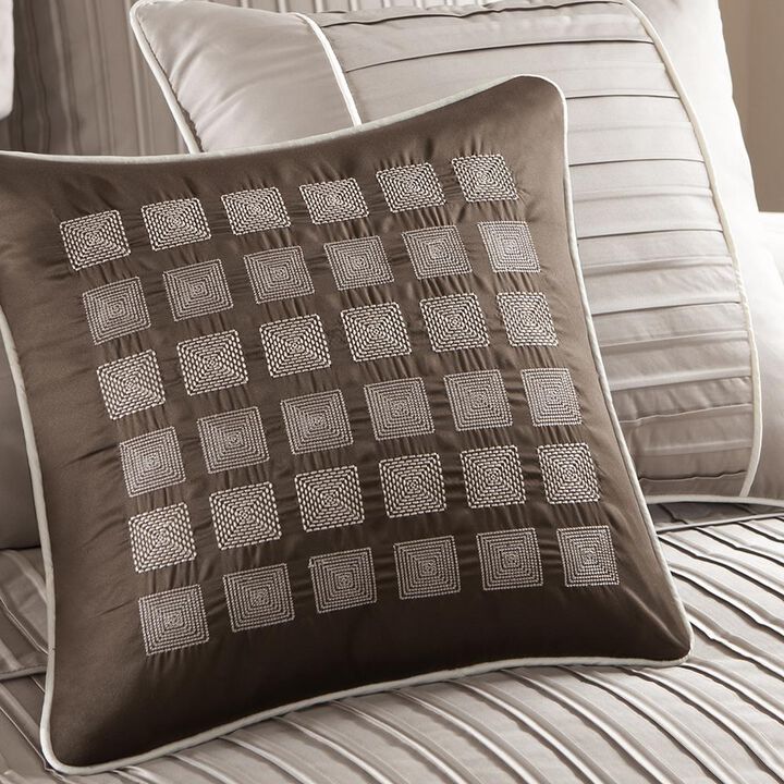Belen Kox Shimmering Taupe Pleated Charmeuse 7pcs Comforter Set, Belen Kox