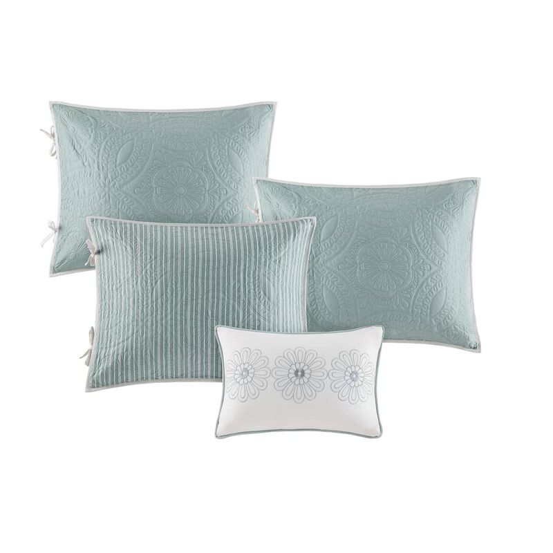 6-Piece Reversible Quilted Daybed Cover Set – Farmhouse Bedding in Seafoam Teal