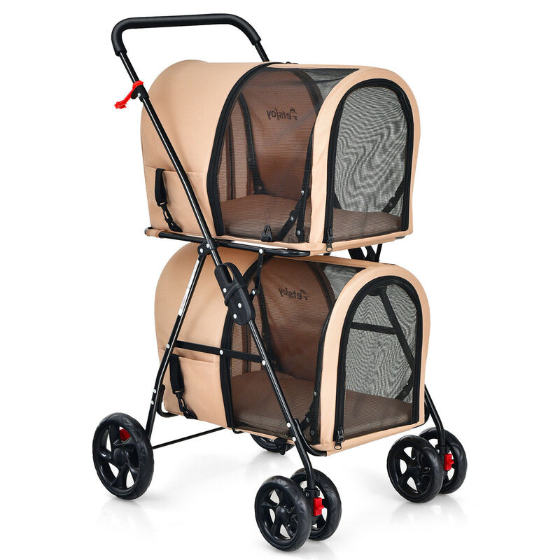 Costway 4-in-1 Double Pet Stroller w/ Detachable Carrier Travel Carriage for Cats Blue