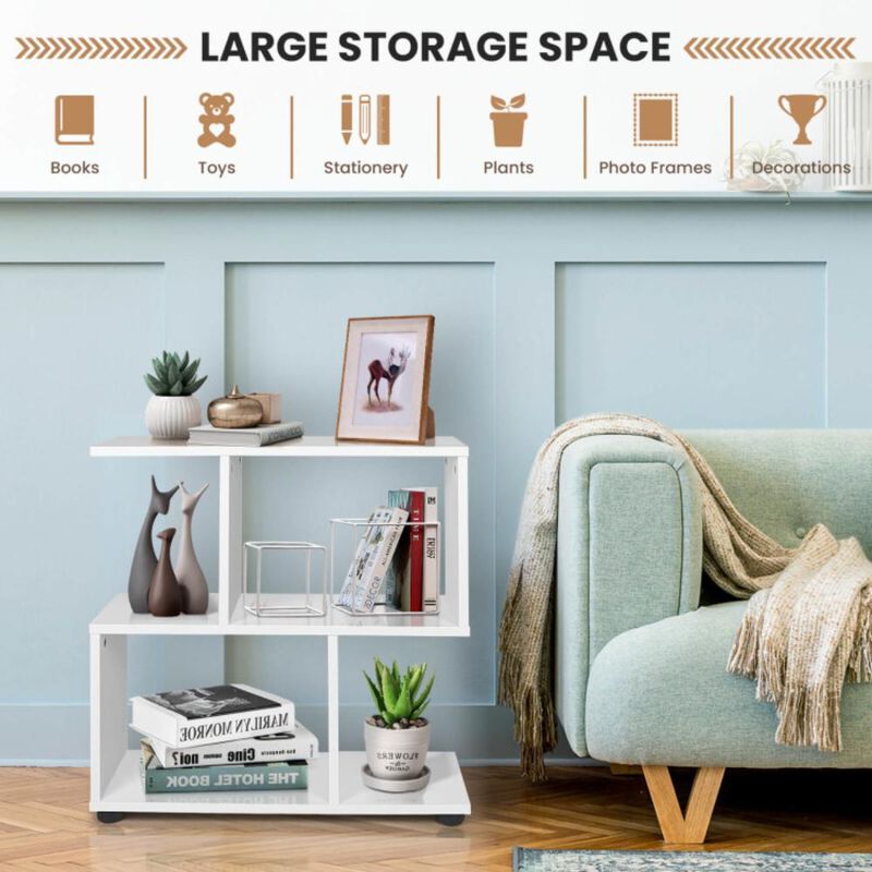Hivvago 24 Inch 3-Tier Geometric Bookshelf with Thick Foot Pads