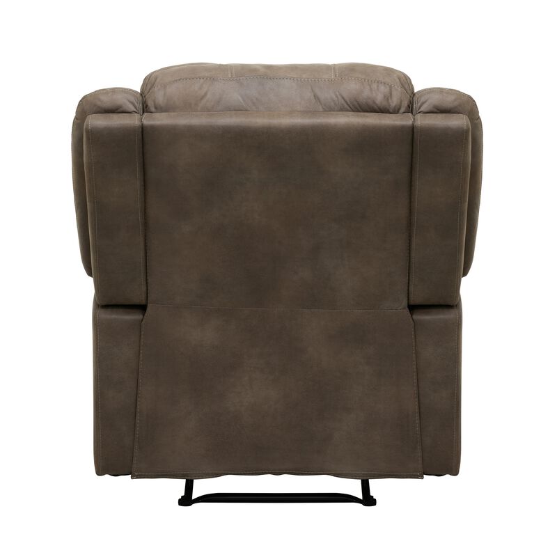 Chris 38 Inch Manual Recliner Chair, Cushions, Solid Wood, Brown Microfiber - Benzara