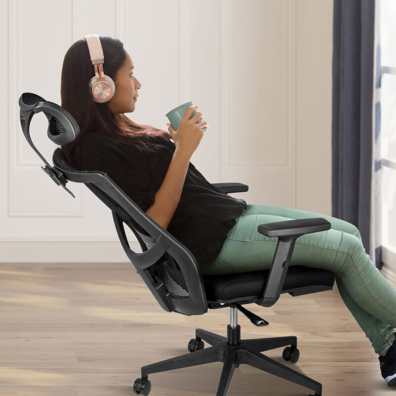 Office Ergonomic Mesh Computer Chair With Wheels & Arms & Lumbar Support, 02B, Black-Pro