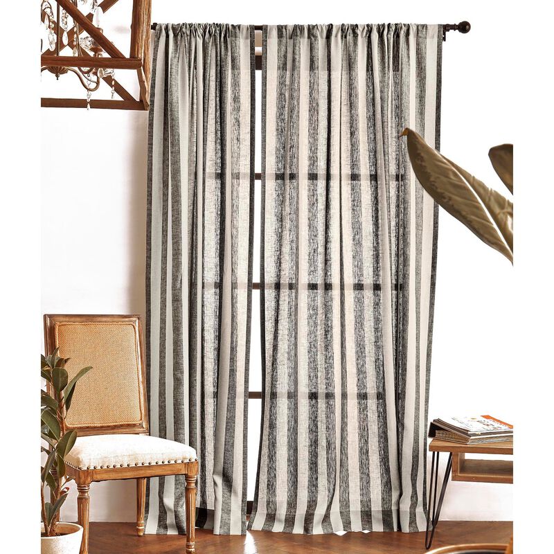 Solino Home 100% Pure Linen Cabana Stripe Curtain for Thanksgiving, Christmas