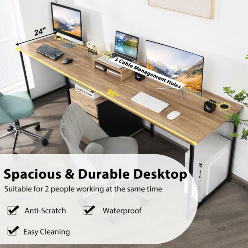 Hivvago 95 Inch 2-Person L-Shaped Long Reversible Computer Desk with Monitor Stand