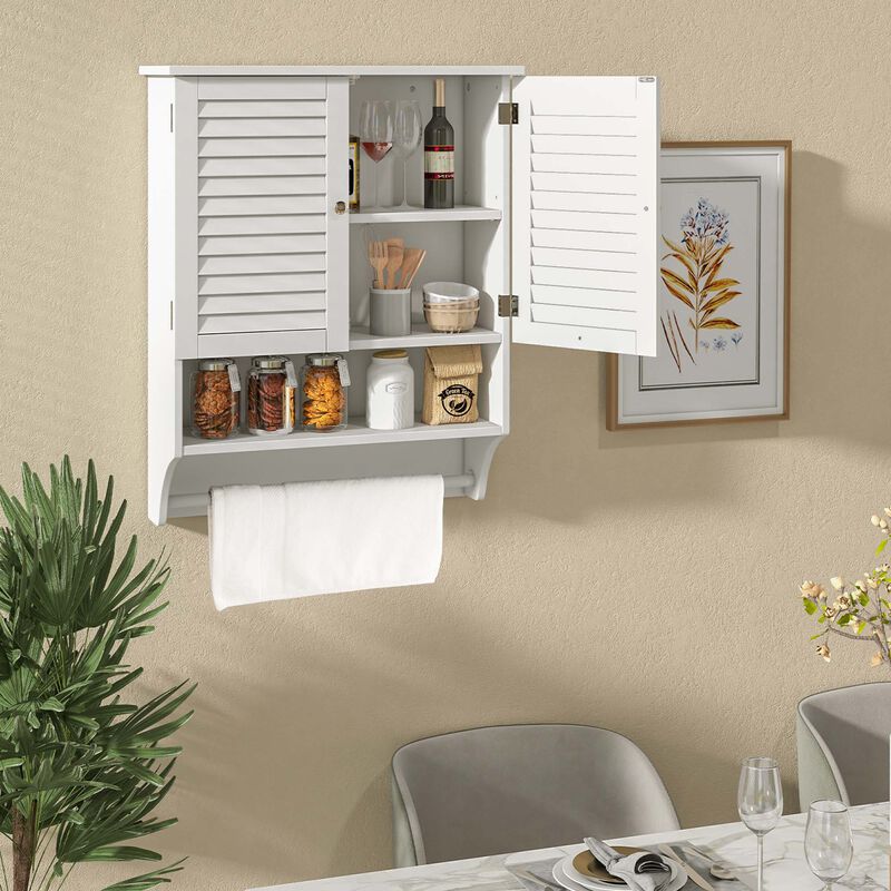 Costway Bathroom Wall Mounted Medicine Cabinet with Louvered Doors & Towel Bar White