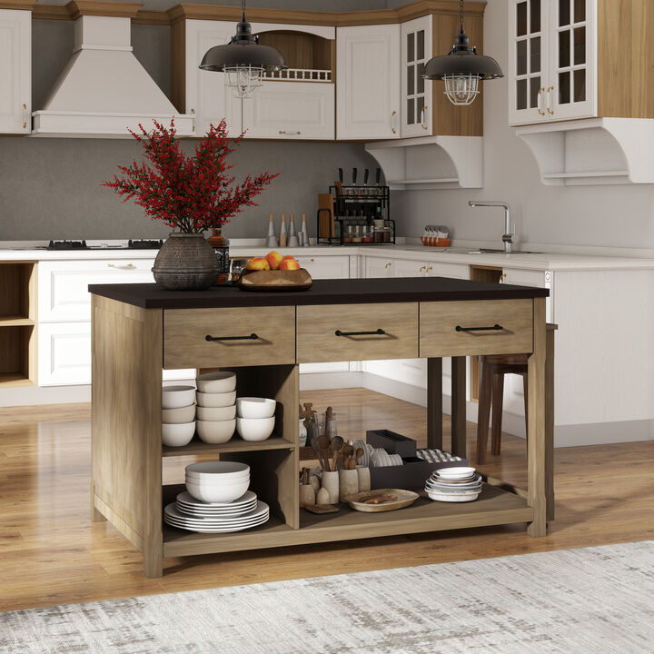 Merax Retro Extendable Kitchen Island with Storage