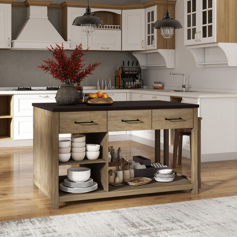 Merax Retro Extendable Kitchen Island with Storage