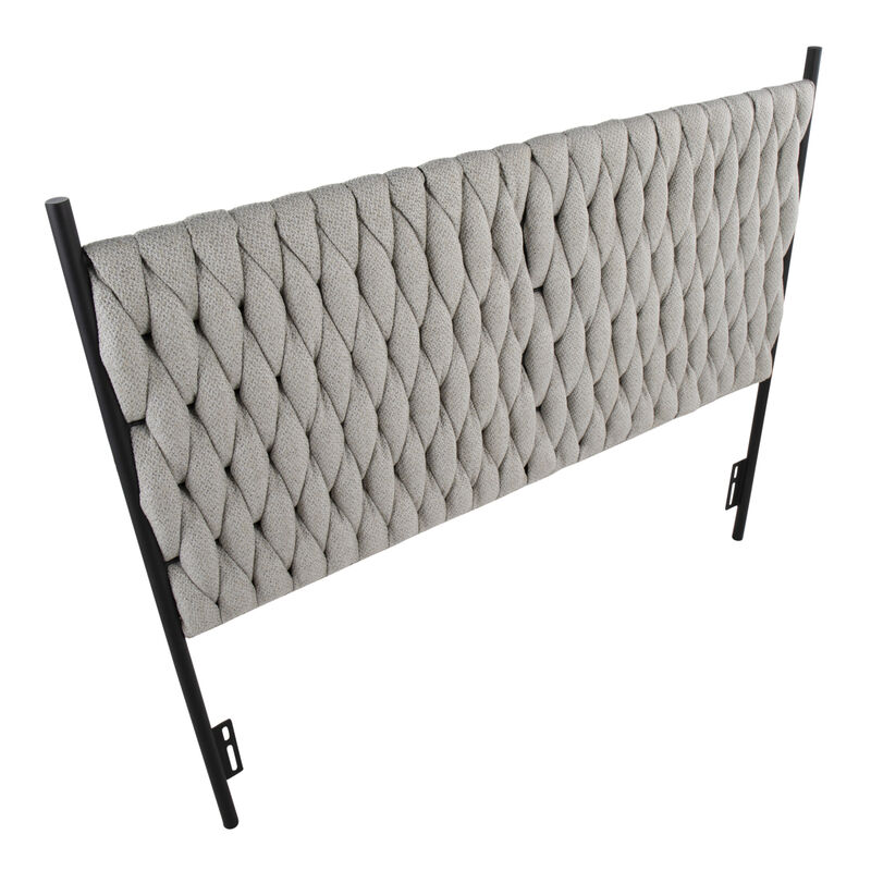 Braided Matisse Queen Size Headboard In Black Metal And Cream Fabric