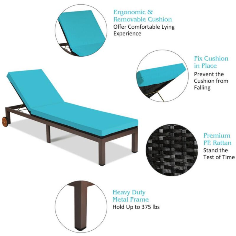 Hivvago Patio Chaise Lounge Chair Outdoor Rattan Lounger Recliner Chair
