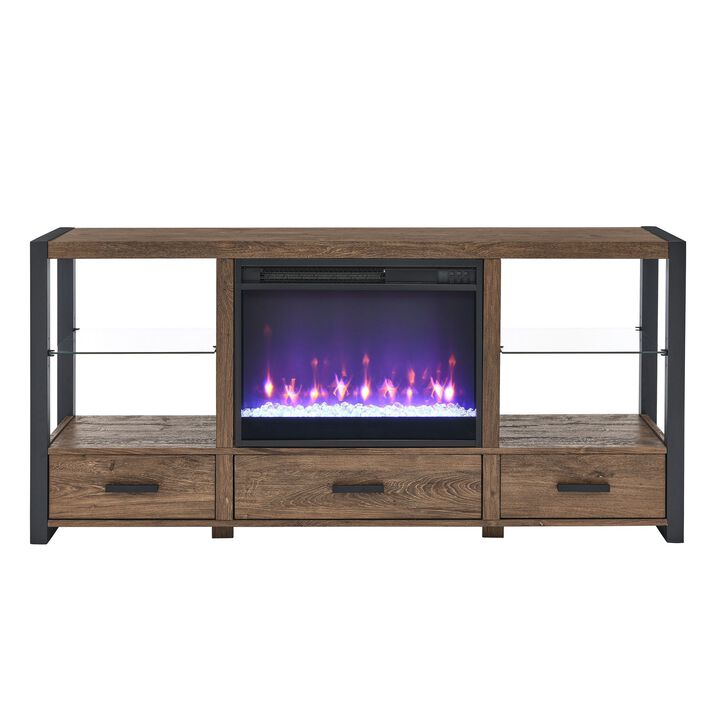 MONDAWE 60 Inch Electric Fireplace Media TV Stand With Sync Colorful LED Lights