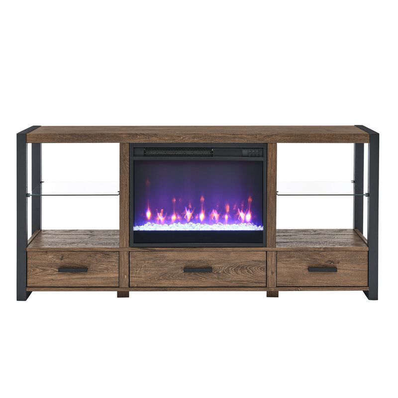 MONDAWE 60 Inch Electric Fireplace Media TV Stand With Sync Colorful LED Lights