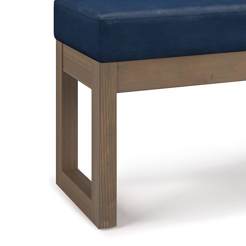 Simpli Home Milltown Solid Wood Footstool Small Ottoman Bench In Distressed Dark Blue