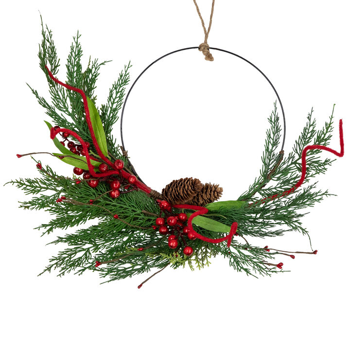 Mixed Greenery and Berry Artificial Asymmetrical Christmas Wreath  18-Inch  Unlit