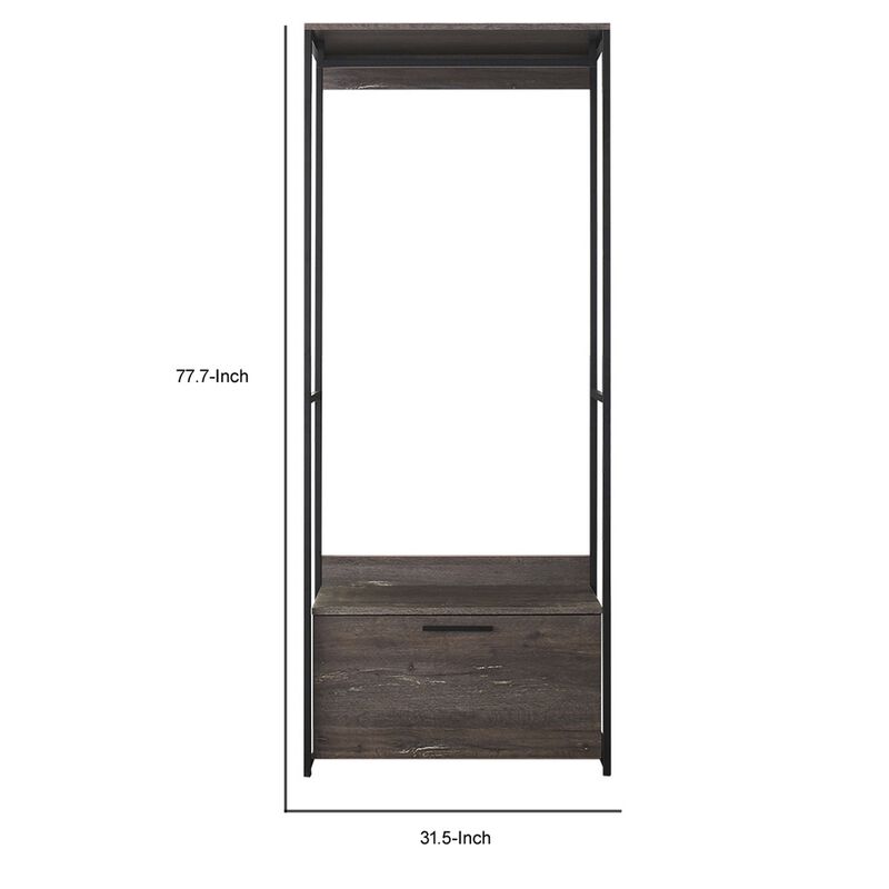 Gin Modular Closet System, 1 Rustic Gray Drawer, 1 Hanging Rod, Black