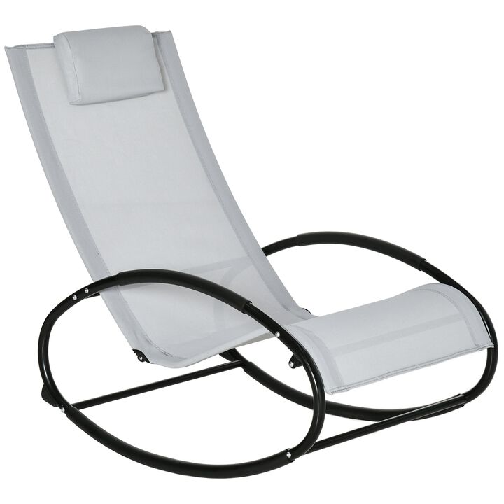 Grey Patio Comfort: Rocking Chaise Lounger with Headrest