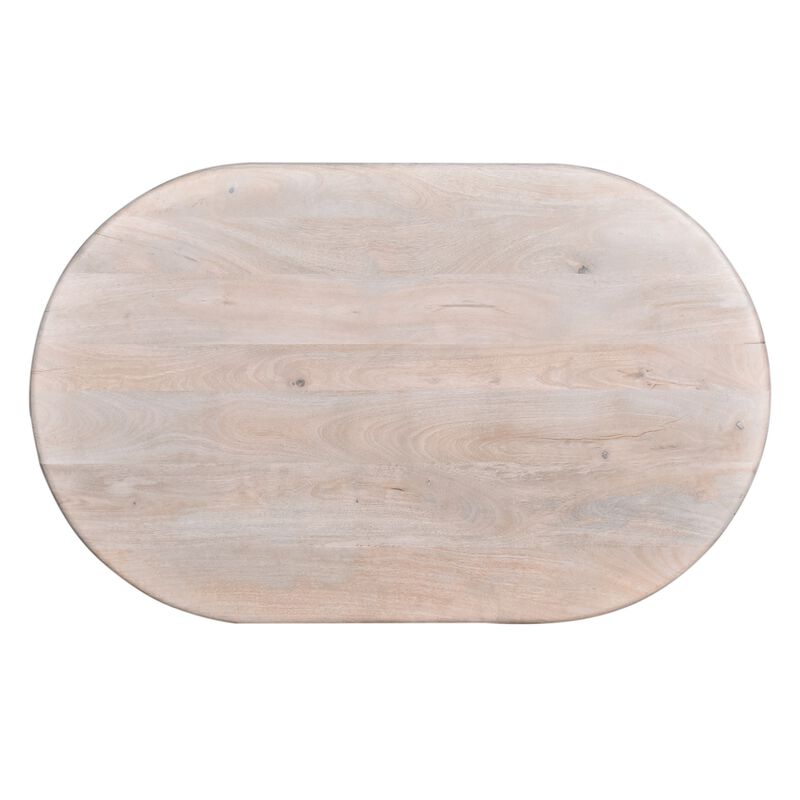 Kipp Coffee Table, 51 Inch Rounded Oblong Top, White Solid Mango Wood - Benzara