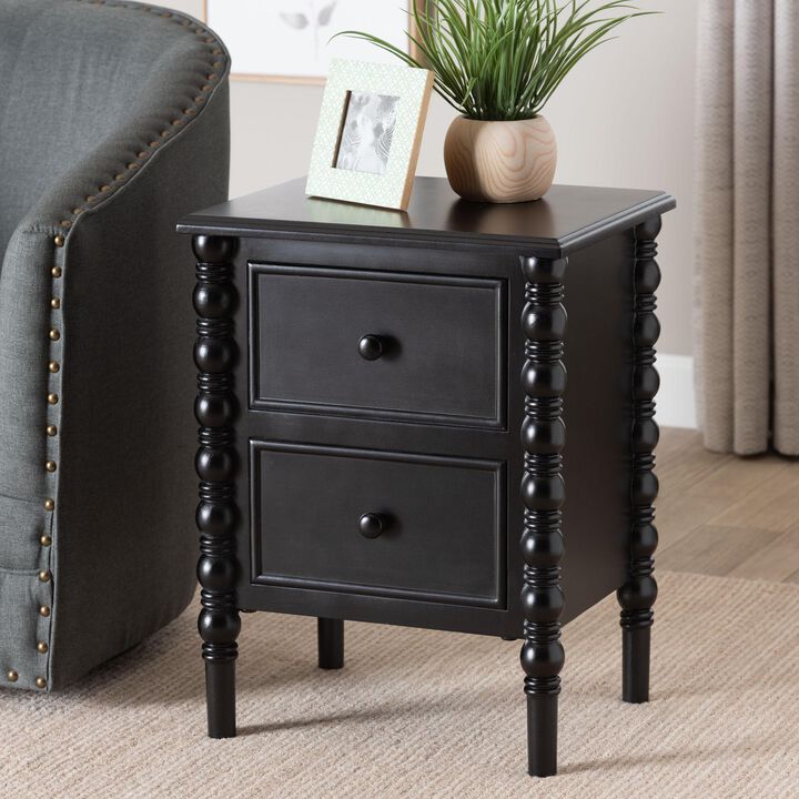 Baxton Studio Malinda Classic Black Wood 2 Drawer End Table with Spindle Legs