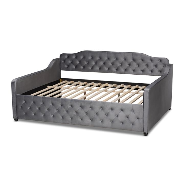 Baxton Studio Freda Transitional and Contemporary Grey Velvet Fabric Upholstered and Button Tufted Full Size Daybed