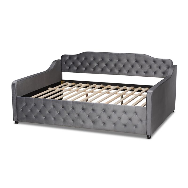 Baxton Studio Freda Transitional and Contemporary Grey Velvet Fabric Upholstered and Button Tufted Full Size Daybed