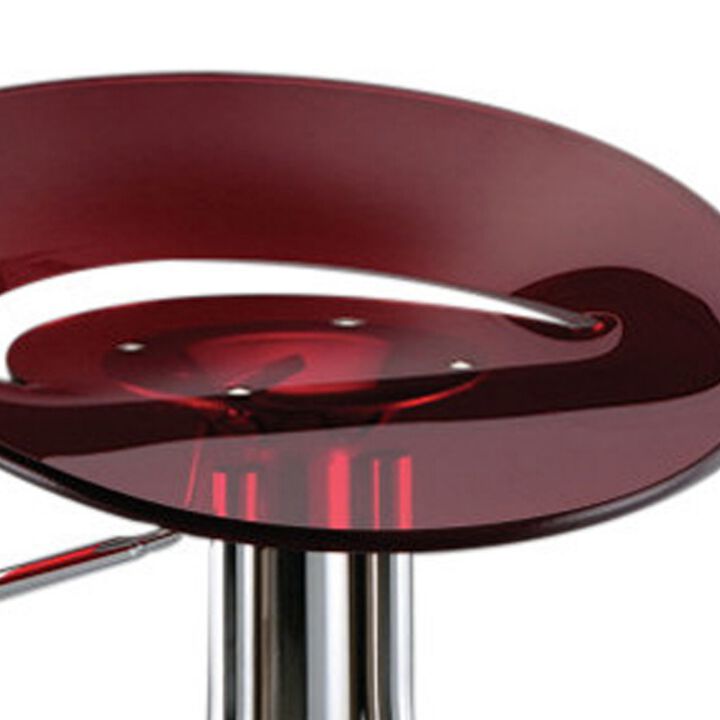Vera 19-29 Inch Counter Height Stool, Round Swivel, Chrome, Adjustable, Red - Benzara