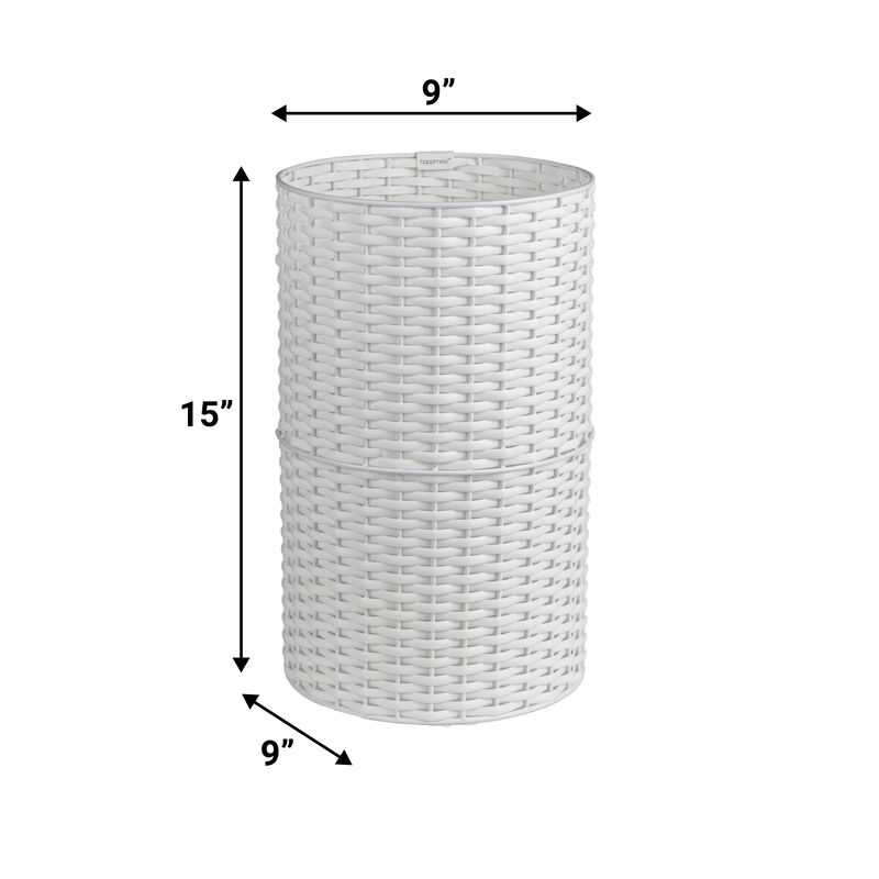 Cecil Modern Faux Wicker Cylinder Waste Basket