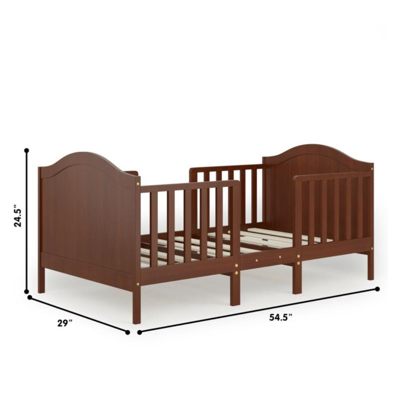 Hivvago 2-in-1 Classic Convertible Wooden Toddler Bed with 2 Side Guardrails for Extra Safety