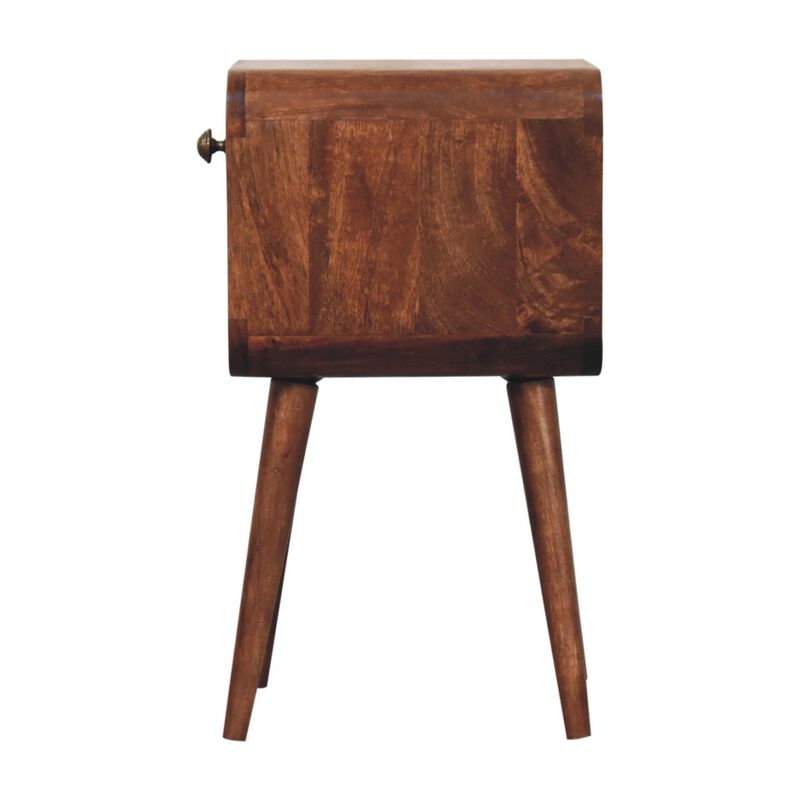 Artisan Furniture Solid Wood Mini Honey Caramel Curved Bedside with Lower Slot