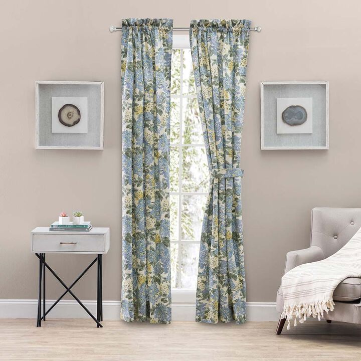 Ellis Hydrangea Classic Pattern Printed 1.5" Rod Pocket Window Tailored Tiers 68"x36" Blue