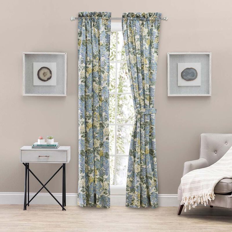 Ellis Hydrangea Classic Pattern Printed 1.5" Rod Pocket Window Tailored Tiers 68"x36" Blue