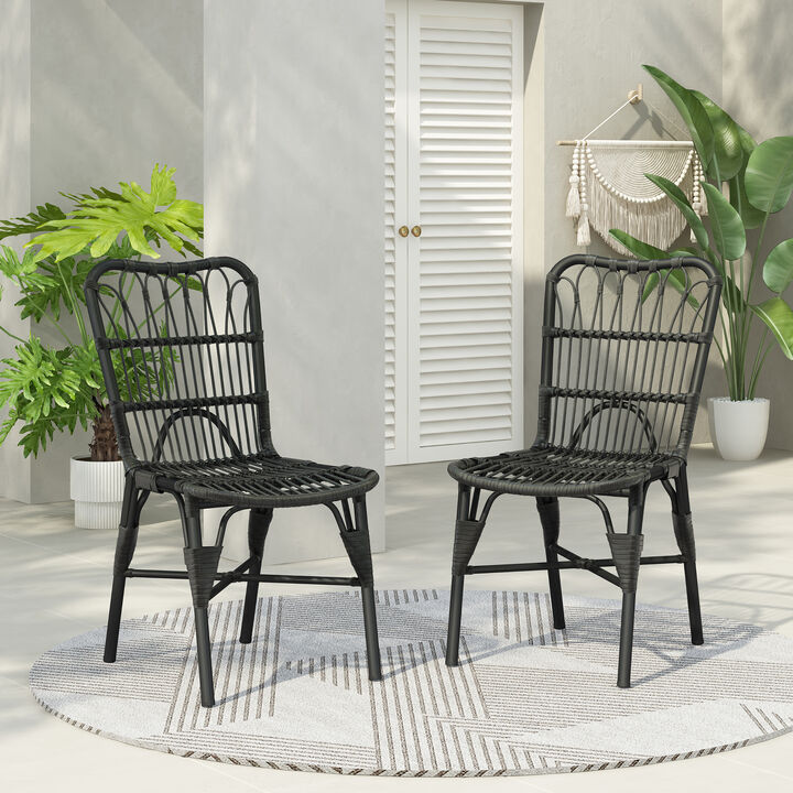 Merax Outdoor PE Wicker Patio Dining Chairs Set of 2
