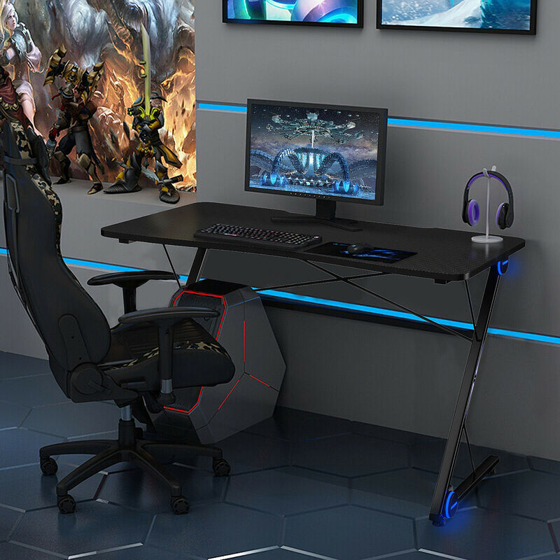 Costway 43.5 inch Gaming Desk Z Shape Office PC Computer Desk Gamer Tables w/ LED Lights