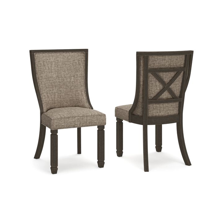 Trekk Dining Side Chair Set of 2, Black, Gray Brown Woven Polyester - Benzara