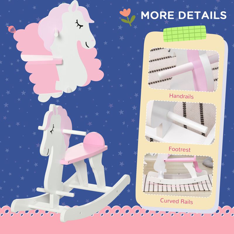 Pink/White Toddler Toy: Wooden Rocking Horse for 1-3 Years