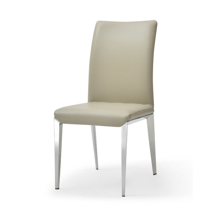 18 Inch Side Dining Chair Set of 2, Gray Faux Leather, Steel Tapered Legs - Benzara