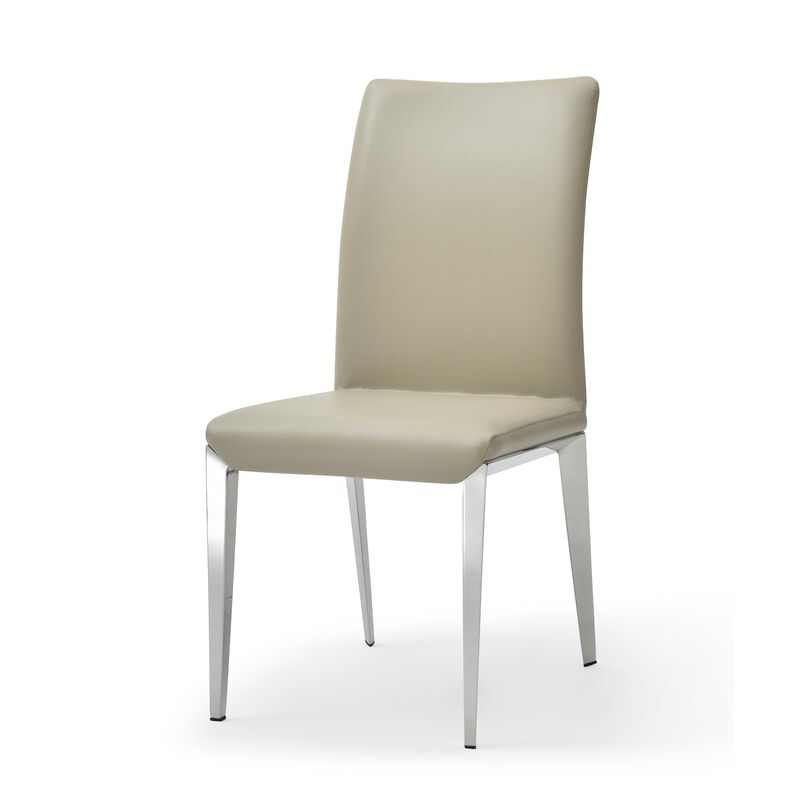 18 Inch Side Dining Chair Set of 2, Gray Faux Leather, Steel Tapered Legs - Benzara