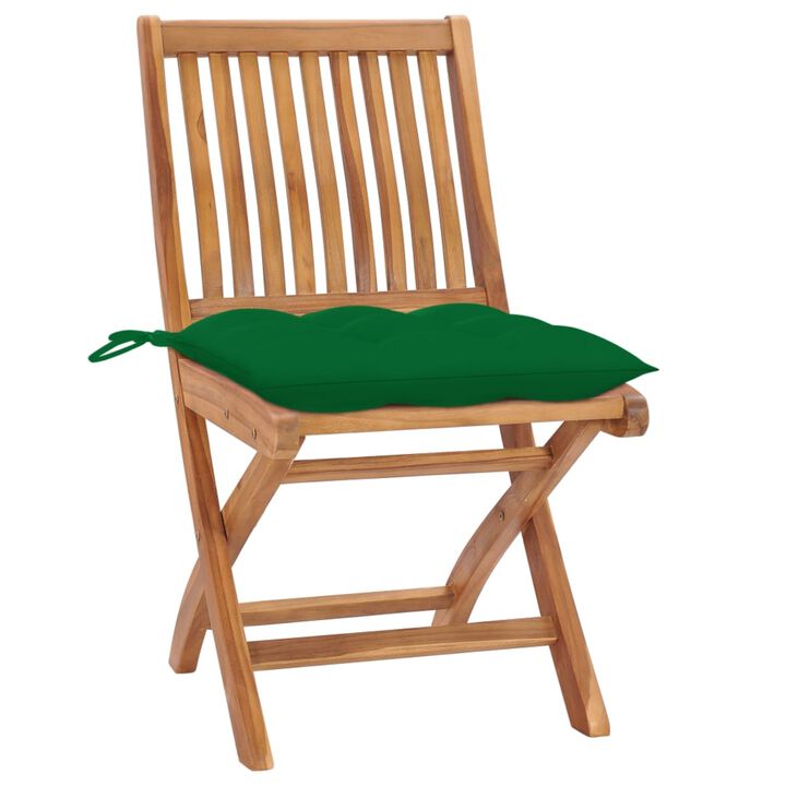 vidaXL Garden Chairs 2 pcs with Green Cushions Solid Teak Wood