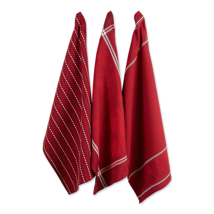 Set of 3 White and Redwood Harvest Embellished Dish Towel  28"