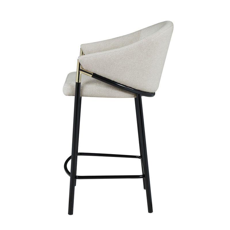 Fil 27 Inch Counter Height Stools, Set of 2, Padded Curved Back, Beige Linen-Benzara