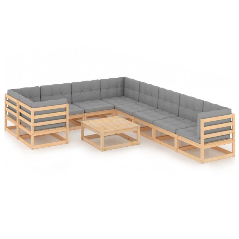 vidaXL 10 Piece Garden Lounge Set with Cushions Solid Pinewood