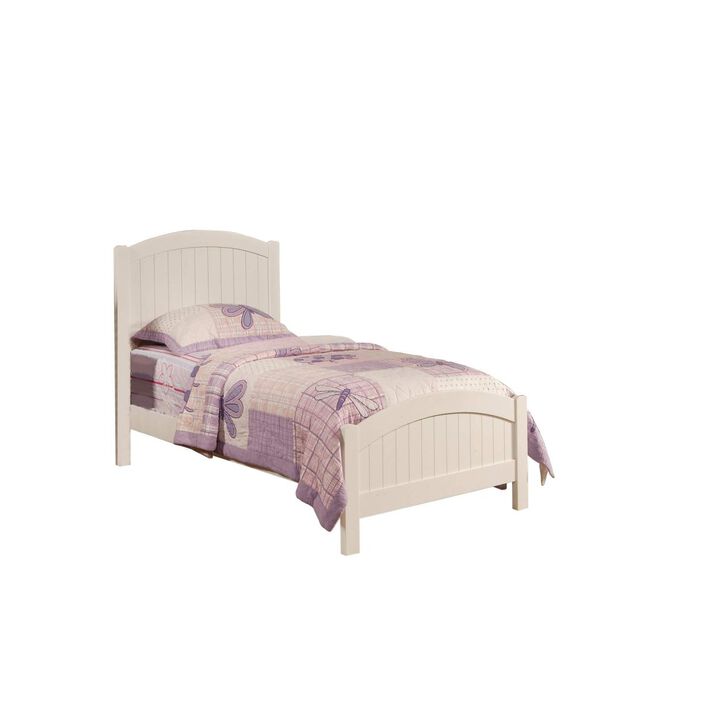 White Color Twin Size Bed Youth Bedroom Furniture Vertical Lines Carved Headboard Plywood