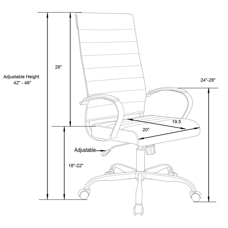 LeisureMod Benmar High-Back Mid-Century Modern Swivel Leather Office Chair – Ergonomic Executive Desk Chair with Adjustable Height, Tilt, and 360-Degree Swivel for Home and Office Comfort